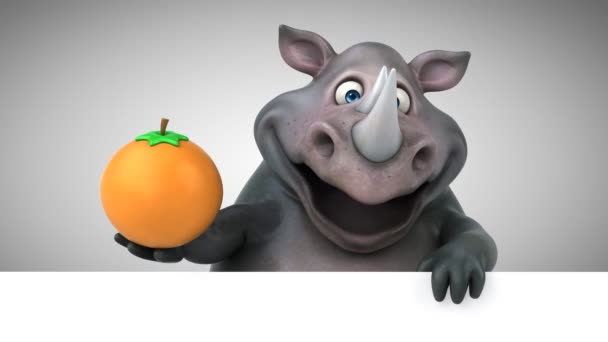 Leuk Neushoorn Holding Oranje Animatie — Stockvideo