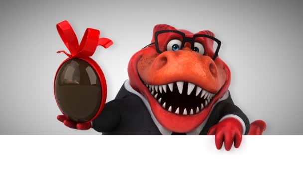 Dinosaur Funny Cartoon Character Holding Egg Animation — Stock Video