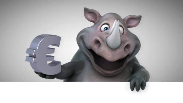 Fun Rhinoceros Holding Euro Animation — Stock Video
