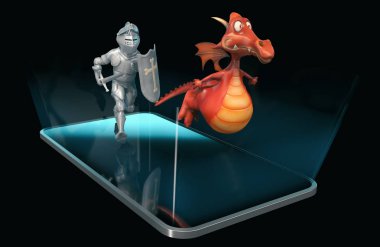 Knight and Dragon - 3D Illustration clipart