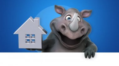 Eğlenceli gergedan evi - 3d animasyon holding