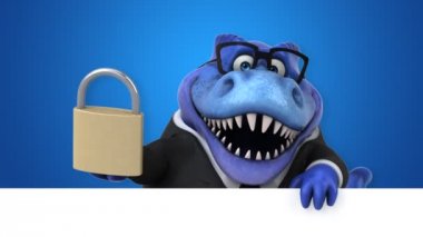 dinozor, komik karikatür karakter holding asma kilit - 3d animasyon 