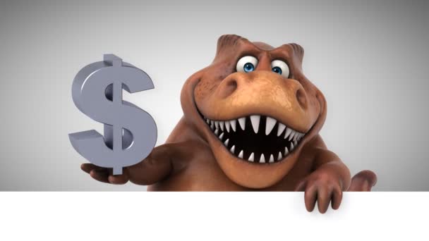 Dinosaurio Personaje Dibujos Animados Divertido Sosteniendo Dólar — Vídeos de Stock