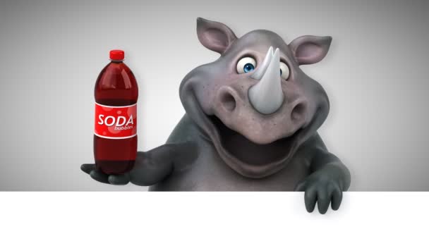 Leuk Neushoorn Houden Van Soda Animatie — Stockvideo