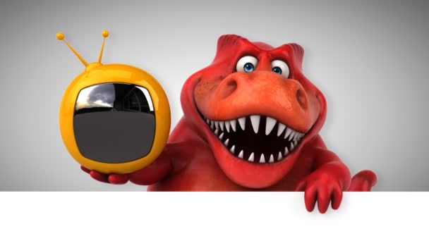 Δεινόσαυρος Αστεία Κινούμενα Σχέδια Χαρακτήρα Κρατώντας Τηλεόραση Σύνολο Κινούμενα Σχέδια — Αρχείο Βίντεο