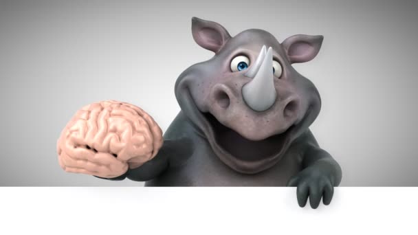 Rinoceronte Divertido Sosteniendo Cerebro Animación — Vídeos de Stock