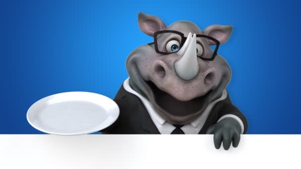 Placa Retenção Rinoceronte Divertido Animação — Vídeo de Stock