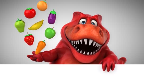 Dinosaurus Stripfiguur Houden Van Groenten Fruit Animatie — Stockvideo