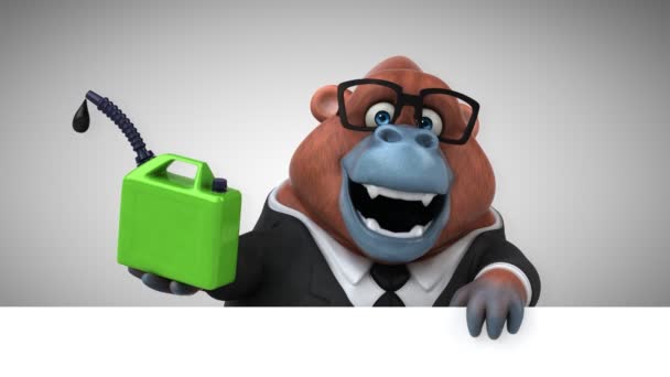 Orangotango Personagem Desenho Animado Segurando Óleo Animação — Vídeo de Stock