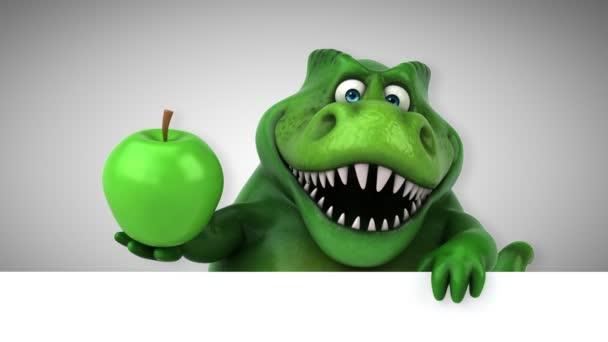 Динозавр Веселий Мультиплікаційний Персонаж Тримає Яблуко Анімація — стокове відео