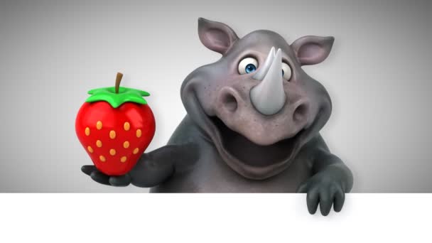 Rhinocéros Amusant Tenant Des Fraises Animation — Video