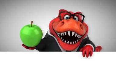 dinozor, eğlenceli çizgi film karakteri elma - 3d animasyon holding 