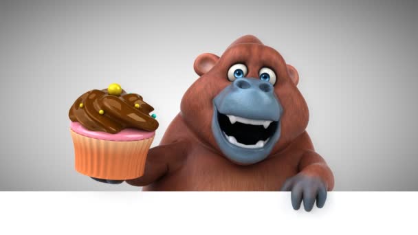 Eğlenceli Orangutan Holding Cupcake — Stok video