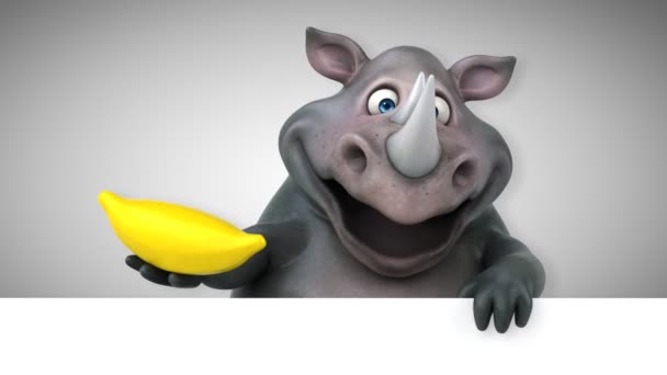 Rinoceronte Divertente Con Banana Animazione — Video Stock