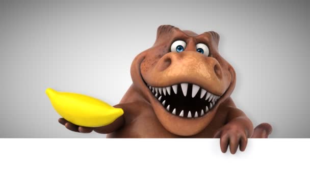 Dinosaurio Divertido Personaje Dibujos Animados Sosteniendo Plátano Animación — Vídeos de Stock