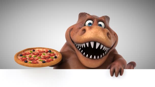 Dinosauro Personaggio Dei Cartoni Animati Divertente Che Tiene Pizza Animazione — Video Stock