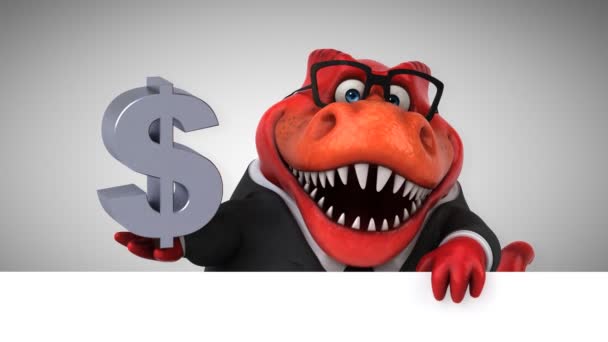 Dinosaurier Lustige Zeichentrickfigur Die Dollar Hält — Stockvideo