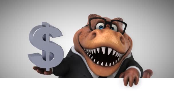 Dinosaur Funny Cartoon Character Holding Dollar — Stock Video