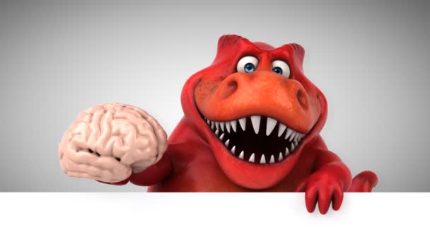 Dinosaurus Vtipné Kreslené Postavičky Drží Mozek Animace — Stock video