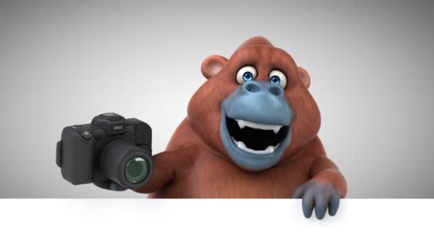 有趣的红毛猩猩卡通人物拿着相机 — 图库视频影像