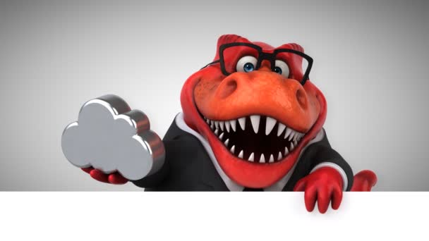 Dinosaur Funny Cartoon Character Holding Cloud — Stock Video
