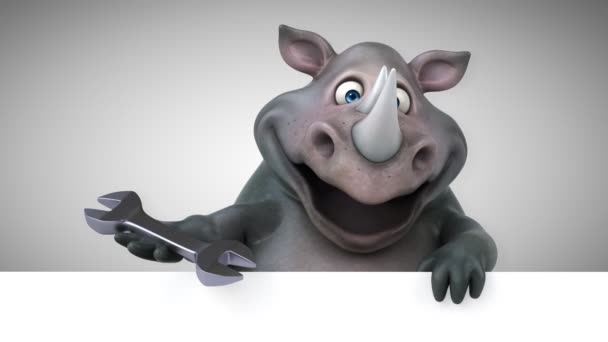 Забавный Инструмент Удержания Носорогов Анимация — стоковое видео