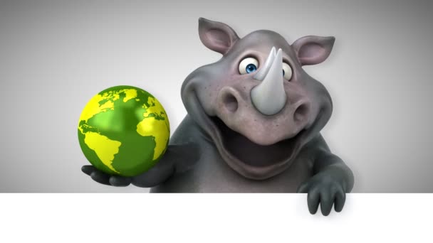 Spaßiges Nashorn Mit Globus — Stockvideo