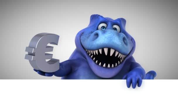 Dinosaur Funny Cartoon Character Holding Euro Animation — Stock Video