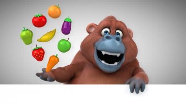 meyve ve sebze - 3d animasyon tutan orangutan çizgi film karakteri 