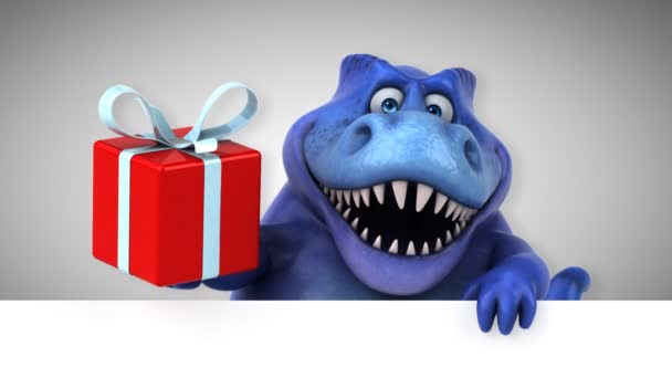 Dinosaurier Lustige Zeichentrickfigur Mit Geschenk Animation — Stockvideo