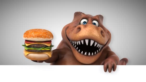 Dinosaure Personnage Dessin Animé Drôle Tenant Hamburger Animation — Video