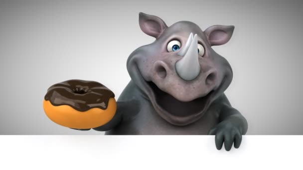Zabawne Nosorożec Gospodarstwa Pączek Animacja — Wideo stockowe