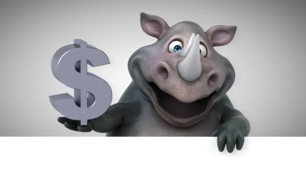 Rhinocéros Amusant Tenant Dollar Animation — Video