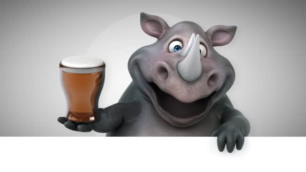 Rhinocéros Amusants Tenant Bière Animation — Video