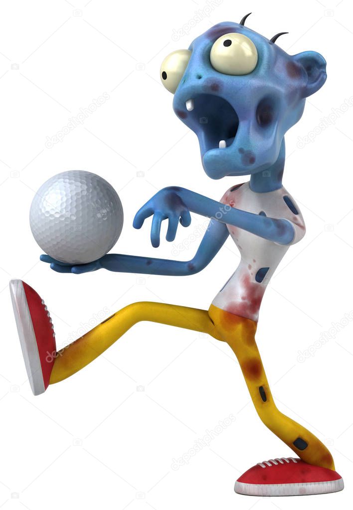 funny cartoon character with ball  - 3D Illustration