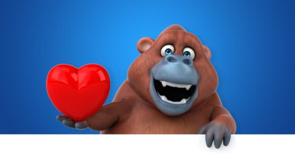 Orangutan Персонаж Мультфильма Держа Сердце Анимация — стоковое видео