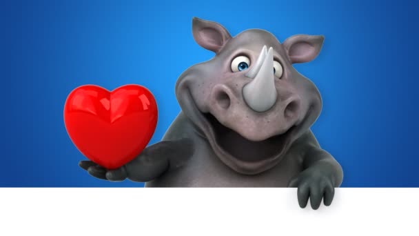 Διασκέδαση Ρινόκερος Κρατώντας Καρδιά Animation — Αρχείο Βίντεο