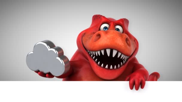 Dinosauro Personaggio Dei Cartoni Animati Divertente Che Tiene Nube — Video Stock