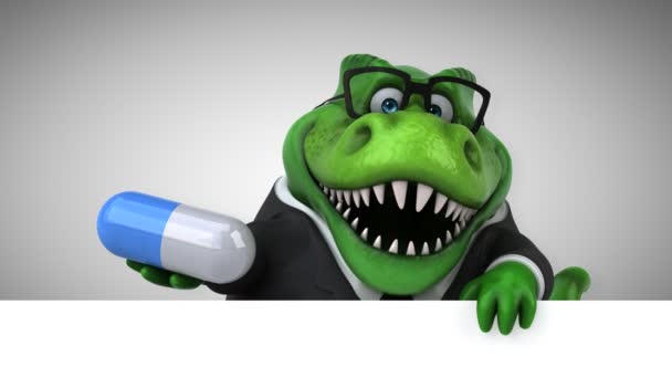 Dinosaurus Grappige Cartoon Karakter Bedrijf Pill Animatie — Stockvideo