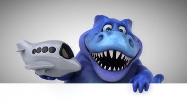 dinozor, komik karikatür karakter holding uçak 