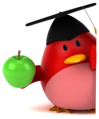 Komik karikatür karakter ile elma - 3d çizim