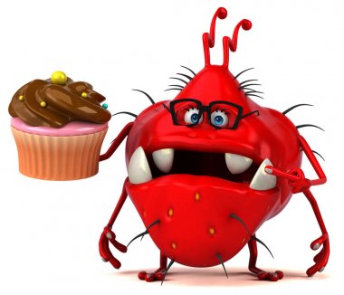 Komik karikatür karakter ile cupcake - 3d çizim