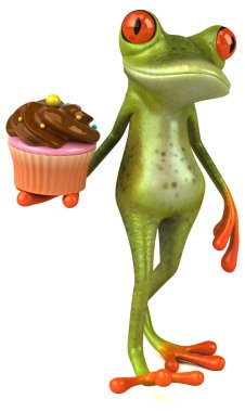 Komik karikatür karakter ile cupcake - 3d çizim