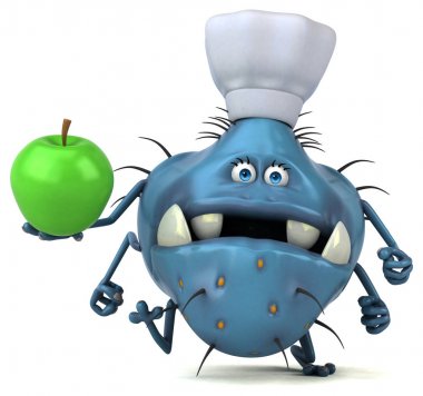 Komik karikatür karakter ile elma - 3d çizim