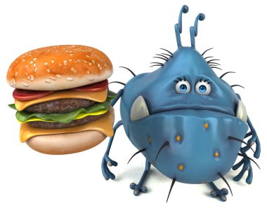 Komik karikatür karakter hamburger - 3d çizim