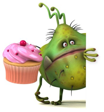 Komik karikatür karakter ile cupcake - 3d çizim