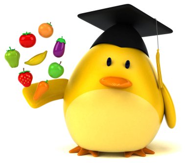 Komik çizgi film karakteri ile meyve ve sebze - 3d çizim