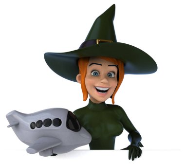 Komik çizgi film karakteri ile uçak - 3d çizim