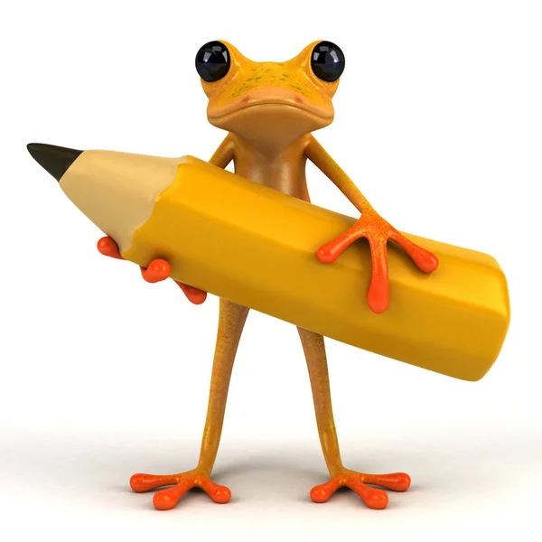 带铅笔的有趣青蛙 3D图解 — 图库照片