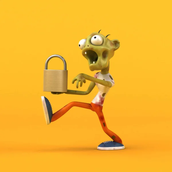 Leuk Personage Met Padlock Illustratie — Stockfoto